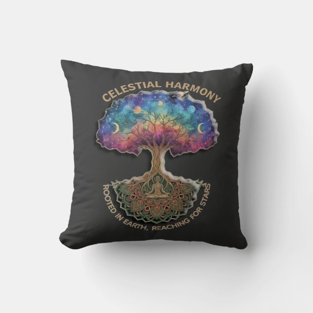Coussin Arbre d'Harmonie Céleste - Mandala de Méditation C (Recto)