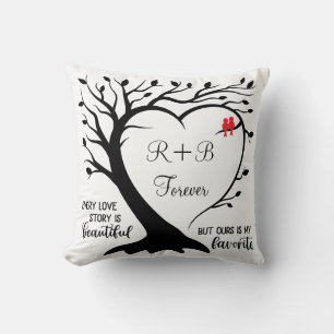 Coussin Arbre d'histoire d'amour personnalisé