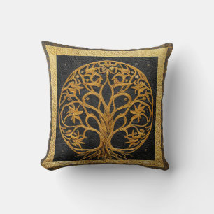Coussin Arbre d'or rond antique rustique de LIfe par kedok