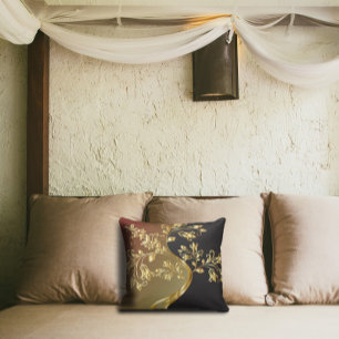 Coussin Arbre doré sur Brown noir et vert olive