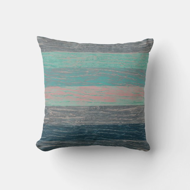 Coussin Arbre écorce bois rayé gris turquoise (Recto)