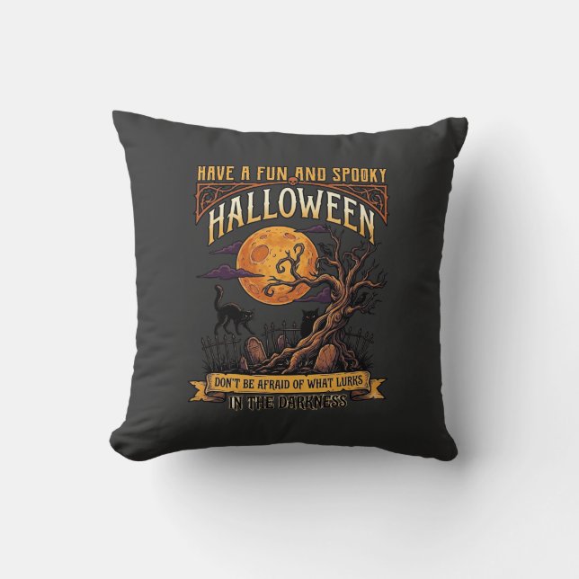 Coussin Arbre effrayant Halloween pleine lune chat noir ci (Recto)