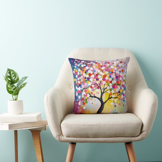 Coussin Arbre en fleurs coloré (Chaise)