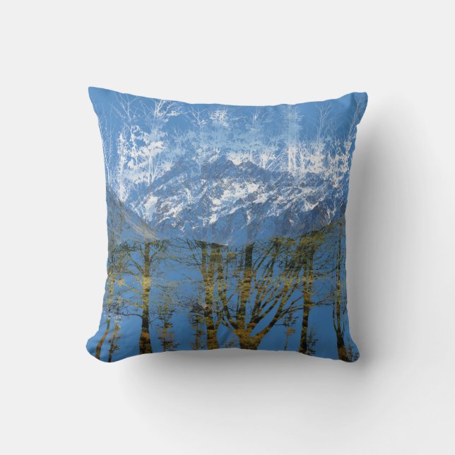 Coussin Arbre et Montagnes neigeuses (Recto)