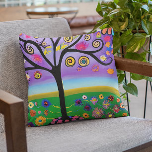 Coussin Arbre fantaisiste et folklorique en art généré par