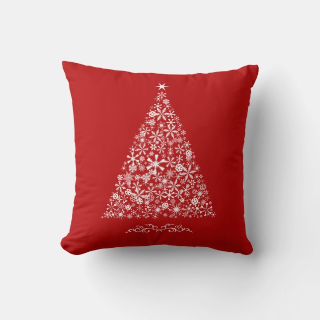 Coussin Arbre flocon de neige sur fond rouge (Recto)