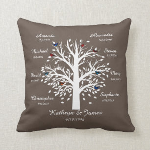 Coussin Arbre généalogique, arbre blanc sur le Taupe, 8