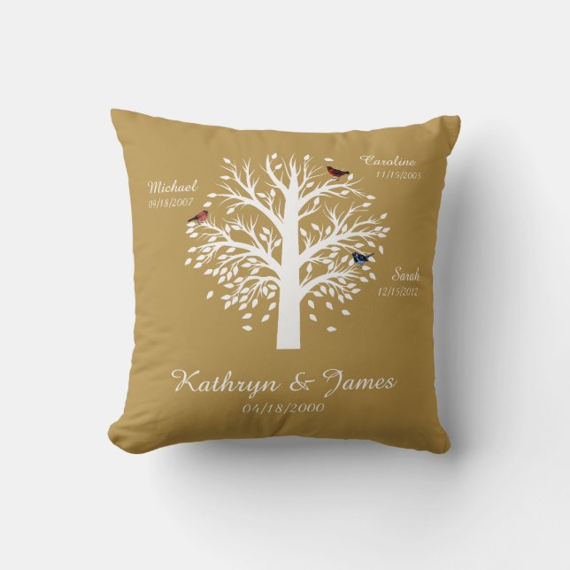 Coussin Arbre généalogique, arbre blanc sur l'or avec des (Recto)