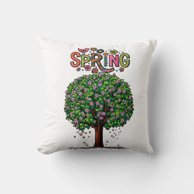 Coussin Arbre graphique à floraison printanière artistique (Recto)
