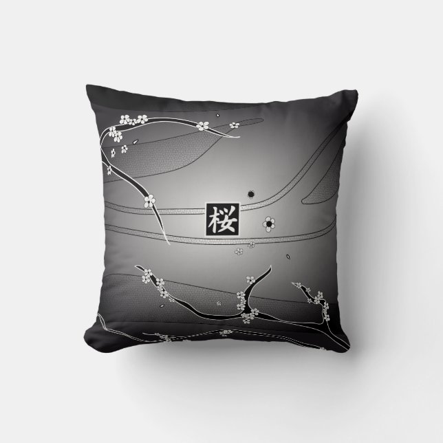 Coussin Arbre noir de fleurs de cerisier (Recto)