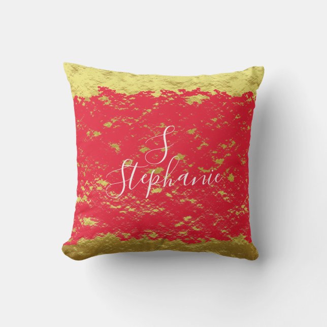 Coussin Arbre Or Rouge Glitterie Étincelles Monogrammes In (Recto)