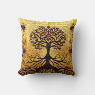 Coussin Arbre rouge et or rustique de LIfe par kedok