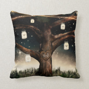 Coussin Arbre rustique de nuit avec des lumières et des