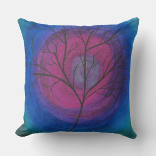 Coussin Arbre Silhouette Surréaliste avec Tourbillons Cosm