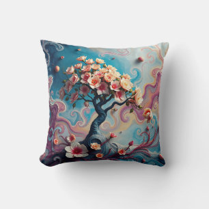 Coussin Arbre surréel avec fleurs florissantes