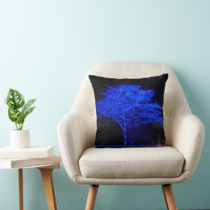 Coussin Arbre teint bleu
