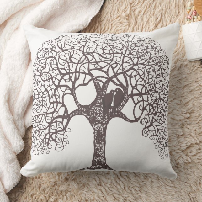 Coussin Arbre Tourbillon Brun Oiseau d'amour choisir la co (Couverture)