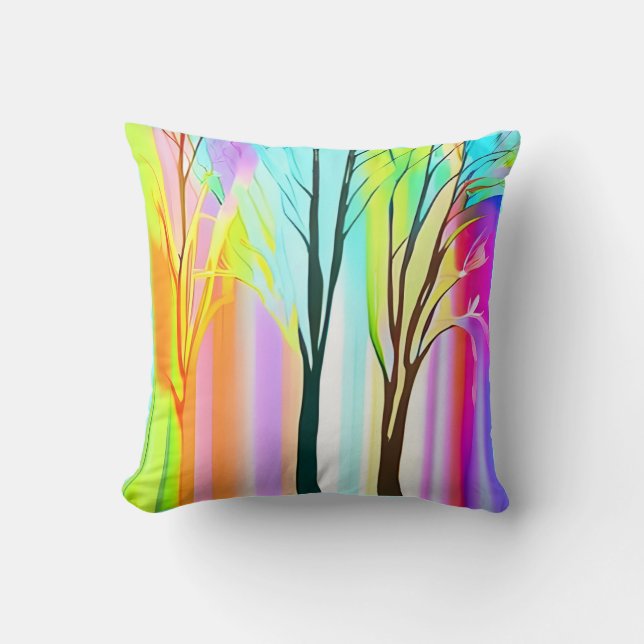 Coussin Arbres Abstraits aux Pastels Multicolores (Recto)