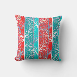 Coussin Arbres abstraits sans joint branche corail bleu li
