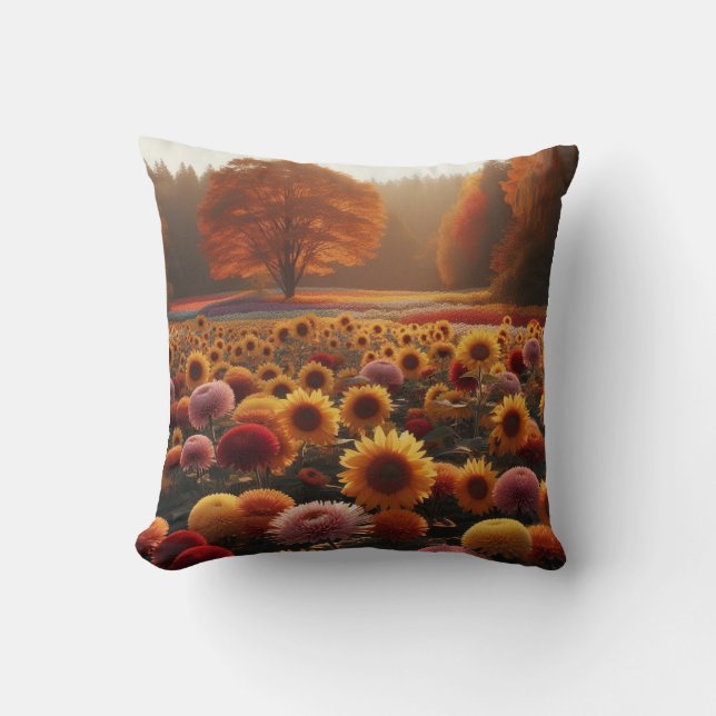Coussin Arbres d'automne/terrain avec maman (Recto)