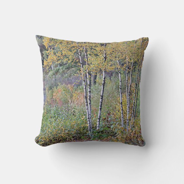 Coussin Arbres de bouleau d'automne (Recto)