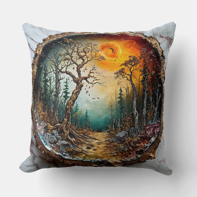 Coussin Arbres de forêt coucher de soleil (Recto)