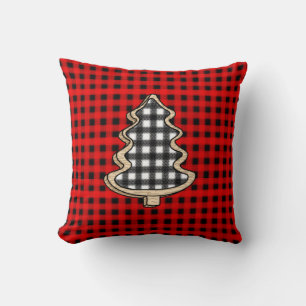 Coussin Arbres de Noël à carreaux de Buffalo, à carreaux r