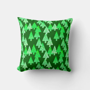Coussin Arbres de Noël à fleurs modernes - vert de pin
