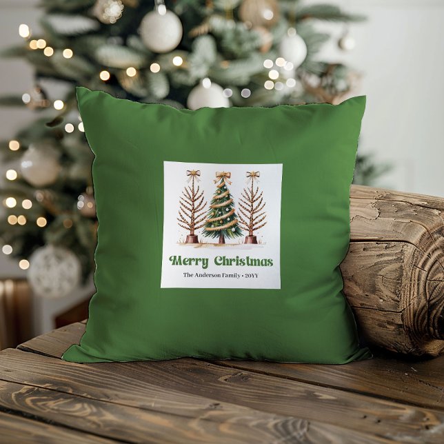 Coussin Arbres de Noël Chics Vert Or Personnalisés (Chic Christmas Trees Green Gold Personalized Pillow)