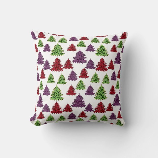 Coussin Arbres de Noël colorés Empreintes de léopard (Recto)