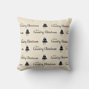Coussin Arbres de Noël de campagne beige 