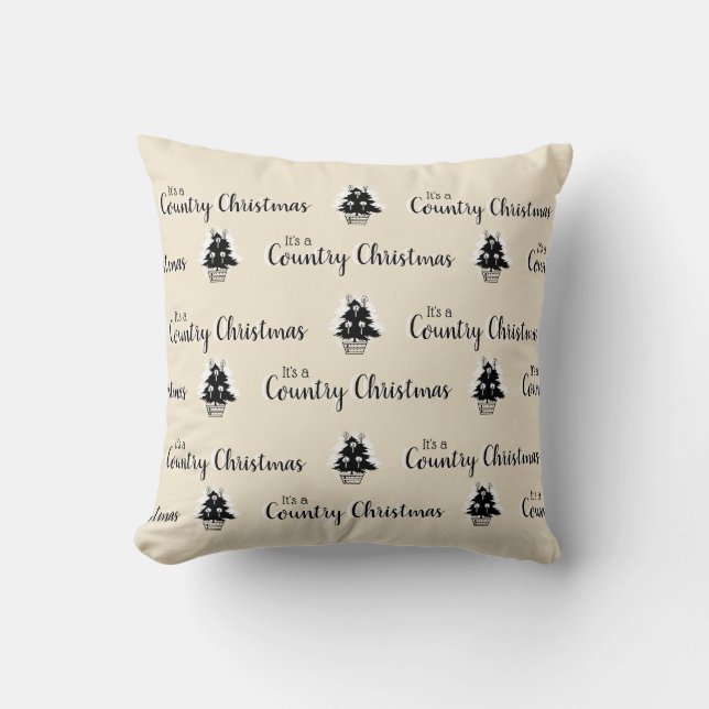 Coussin Arbres de Noël de campagne beige  (Recto)