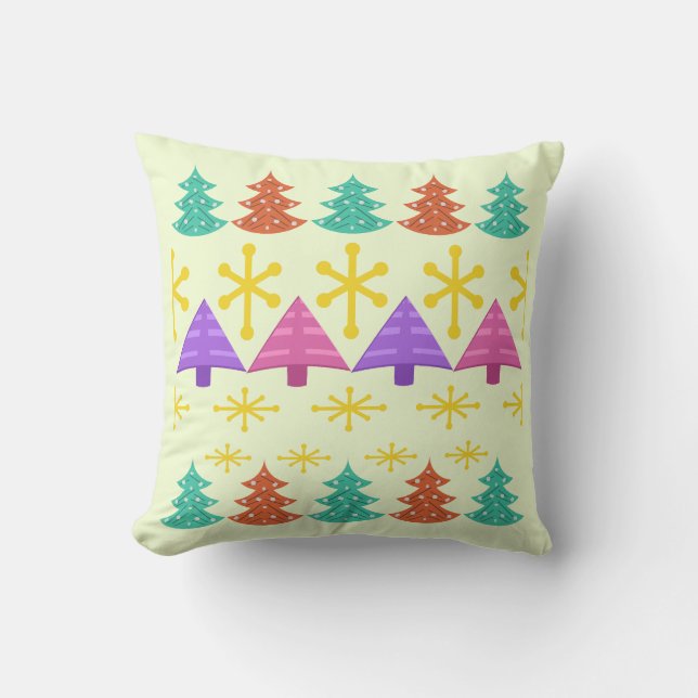 Coussin Arbres de Noël de l'ère atomique Kitsch Lumière (Recto)