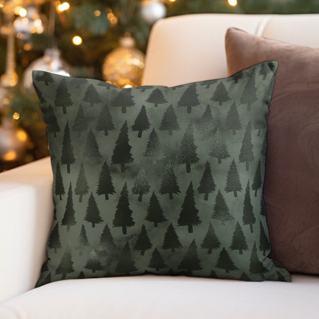 Coussin Arbres de Noël élégants de la forêt verte (Elegant green Christmas tree decorator pillow)