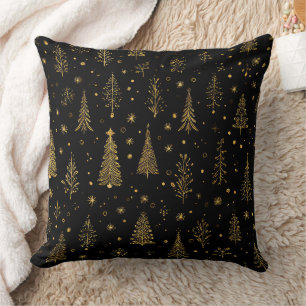 Coussin Arbres de Noël en or noir Élégante forêt