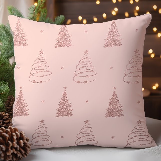 Coussin Arbres de Noël en or rose élégants (Créateur téléchargé)
