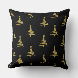 Coussin Arbres de Noël en or sur noir