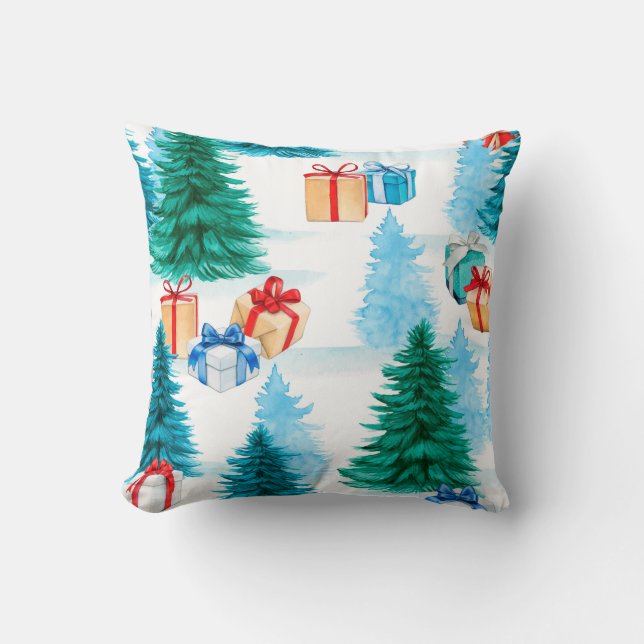 Coussin Arbres de Noël et cadeaux de Noël (Recto)