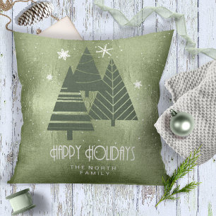 Coussin Arbres de Noël et flocons de neige Green ID863