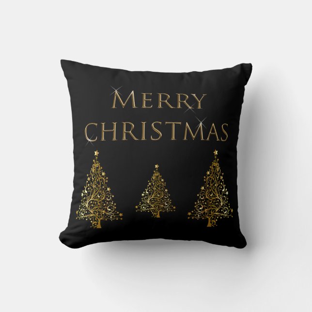 Coussin Arbres de Noël étincelants en or (Recto)