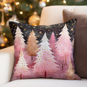 Coussin Arbres de Noël Flocons de neige Ciel nocturne en O