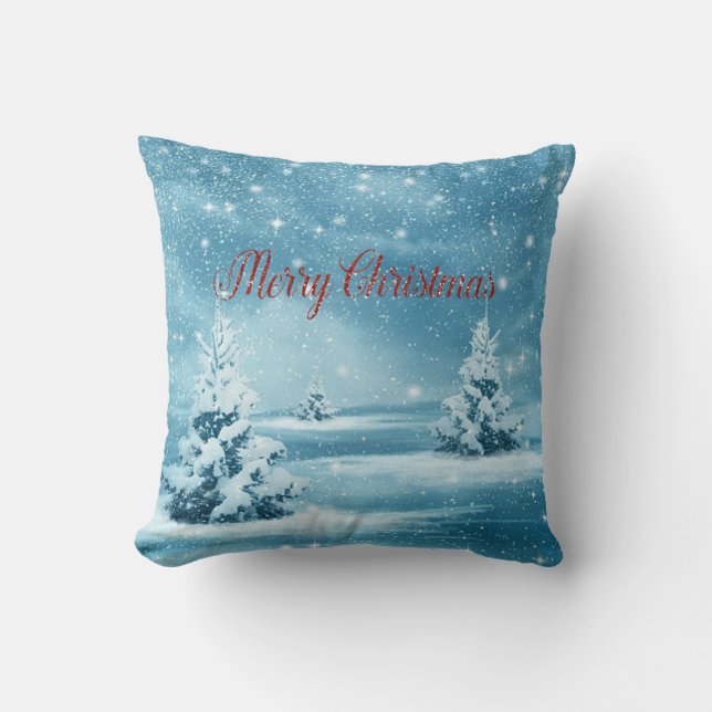 Coussin Arbres de Noël, Forêt, Joyeux Noël (Recto)