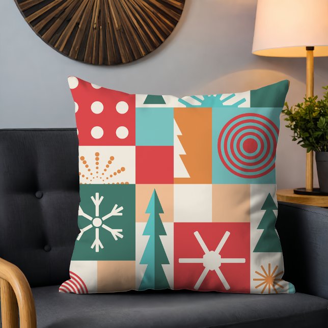 Coussin Arbres de Noël Géométriques de Milieu de Siècle Fl (Créateur téléchargé)