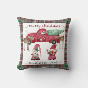 Coussin Arbres de Noël Gnomes Ferme Camion rouge Plaid gri