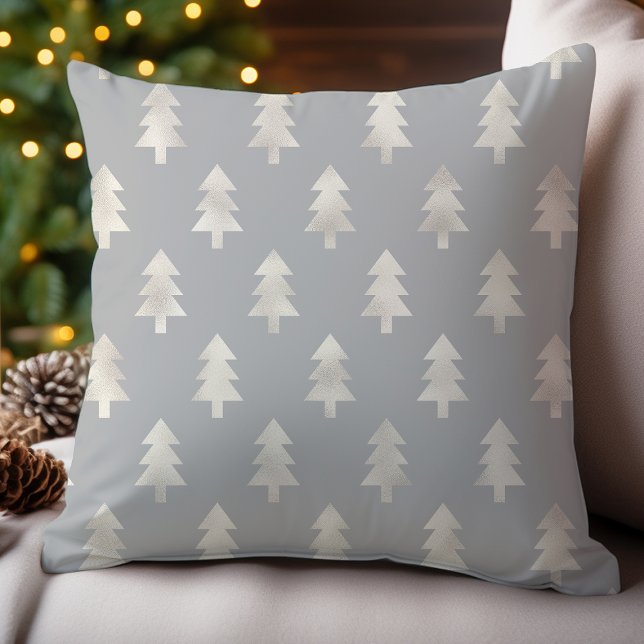 Coussin Arbres de Noël Gris Platine Fêtes (Créateur téléchargé)