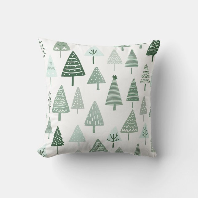 Coussin Arbres de Noël modernes Blanc et vert (Recto)