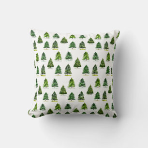 Coussin Arbres de Noël motif Festif Vert aquarelle