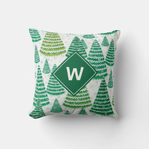 Coussin Arbres de Noël Motif Monogramme initial