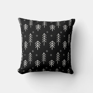 Coussin Arbres de Noël noirs et blancs modernes Snowflakes