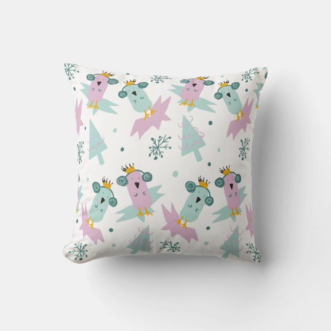 Coussin Arbres de Noël Oiseaux d'hiver Iceberg Doodle     (Recto)
